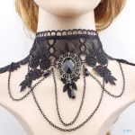 Gothic Lace Retro Choker Necklace Pendant Vintage Chain Crystal Jewellery Black