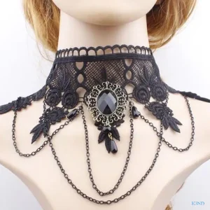 Gothic Lace Retro Choker Necklace Pendant Vintage Chain Crystal Jewellery Black