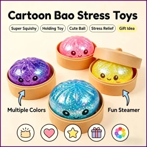 Steamed Bun Squeeze Toy Squishy Stress Relief Fidget Beads Sparkle Sensory Toy