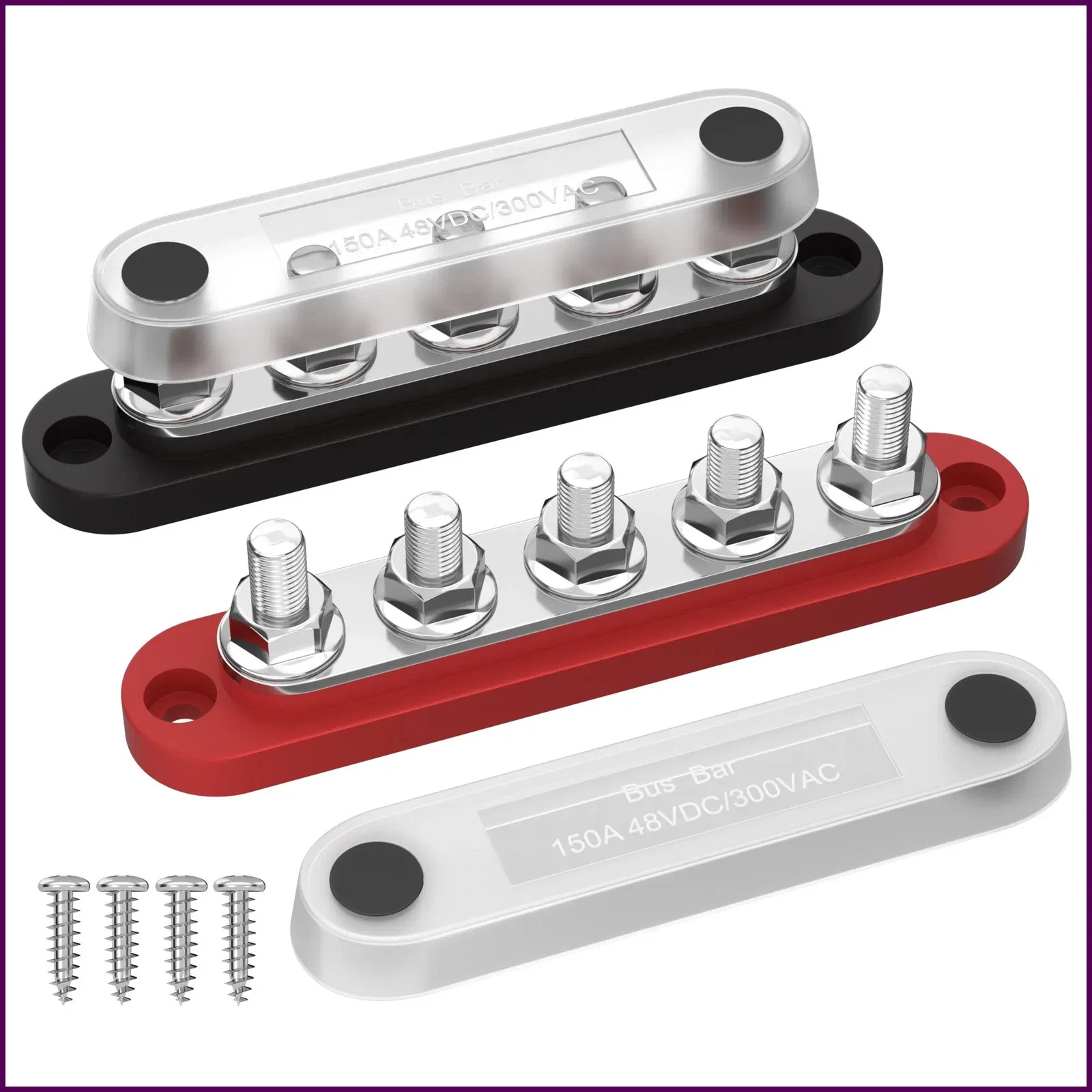DaierTek 12V Power Distribution Bus Bar Block With Cover 5 Stud 150A 48VDC Auto