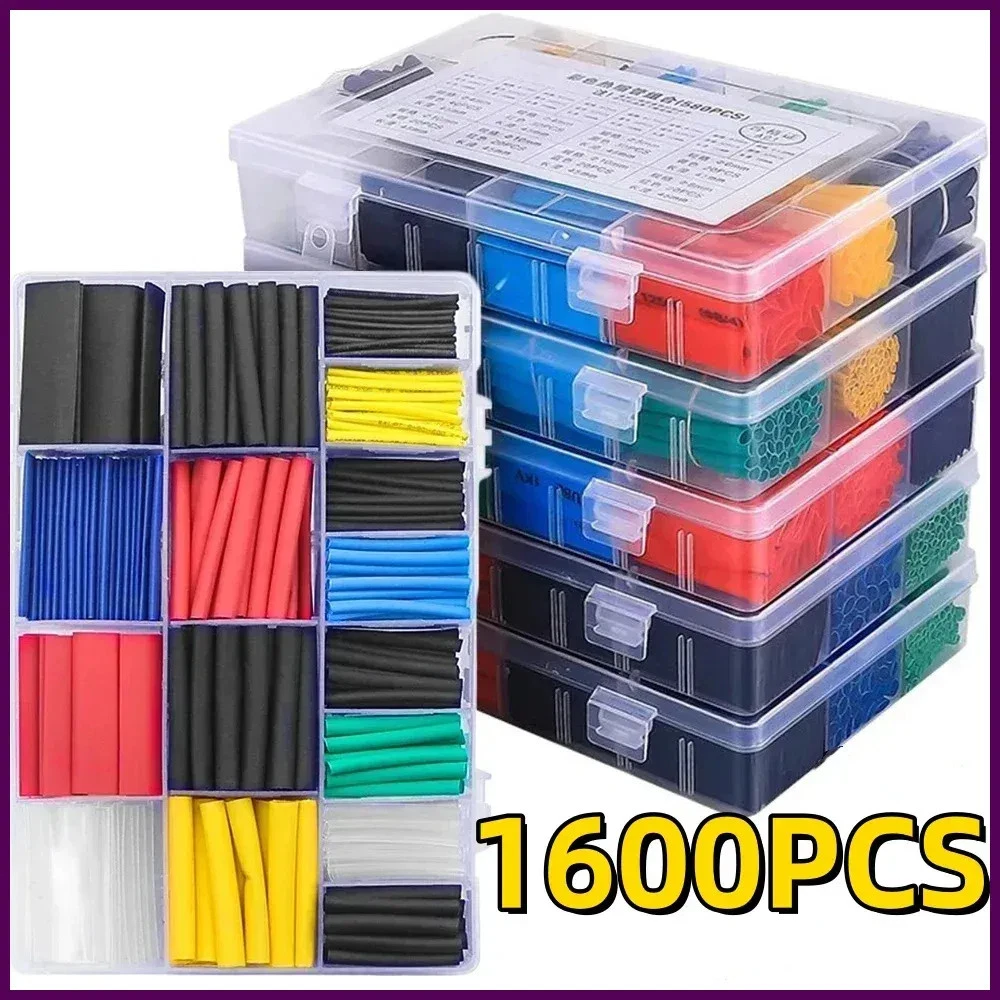 1600/127pcs Heat-shrink Tubing Thermoresistant Tube Heat Shrink Wrapping Kit Electrical Connection Wire Insulation Sleeving