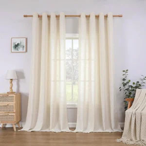 Linen Curtains Eyelet Sheer Net Voile 2 Panels 55" Width X 84" Drop Natural