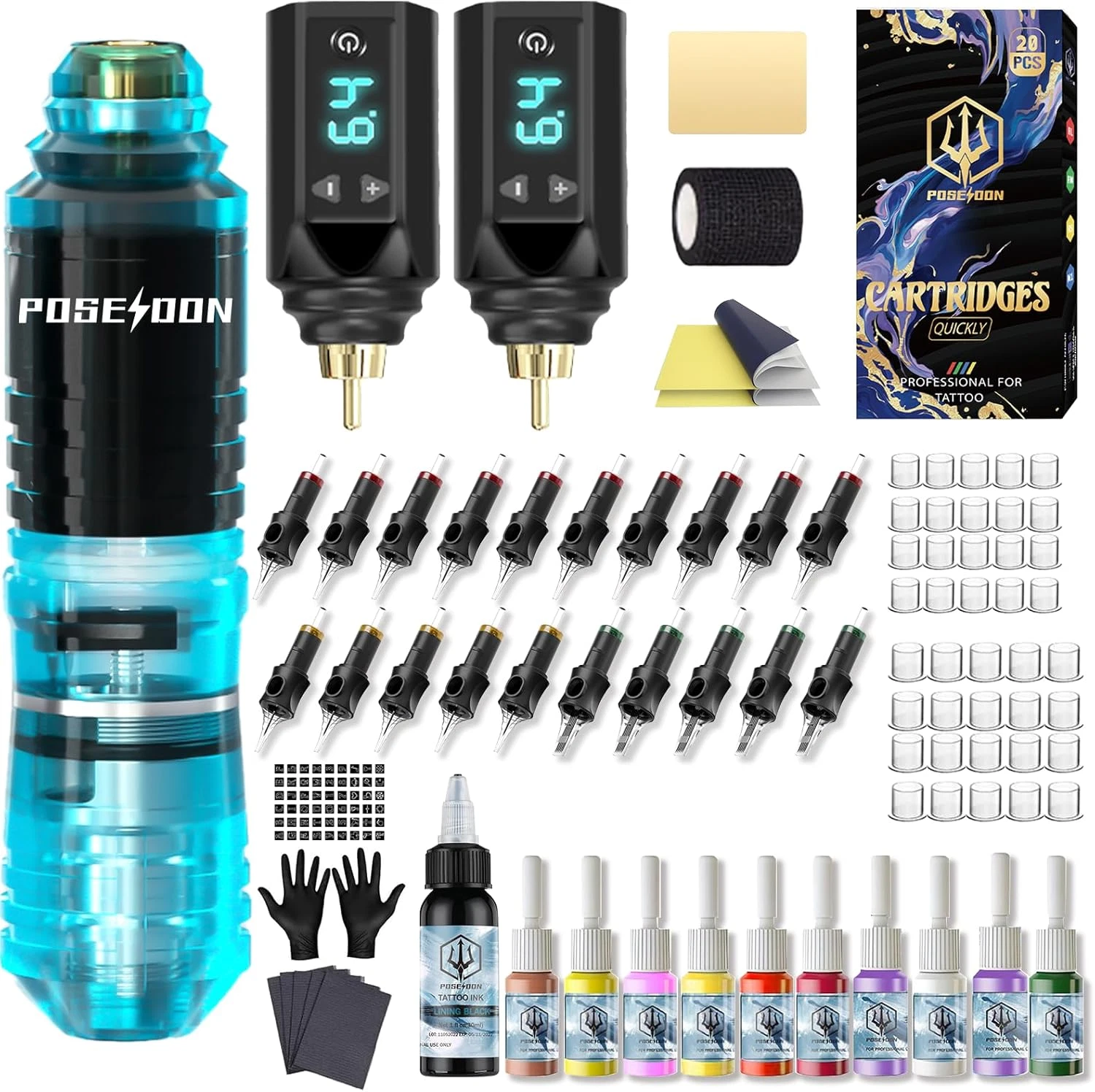 Wireless Rotary Tattoo Machine Kit With 20 Tattoo Cartridge Needles Ink Set