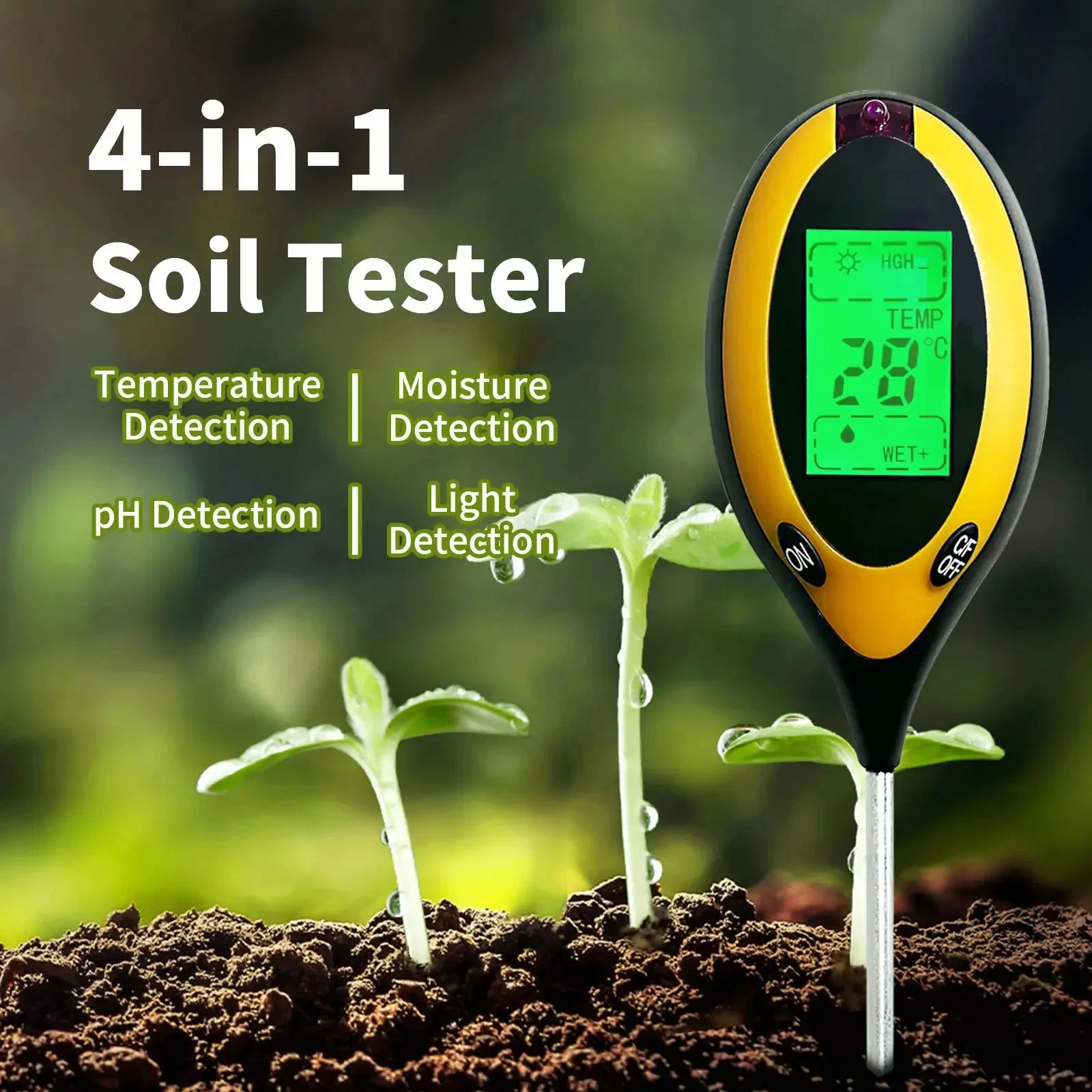 4-in-1 Digital Soil PH Tester, Moisture Temperature Flower Grass Fertility Meter