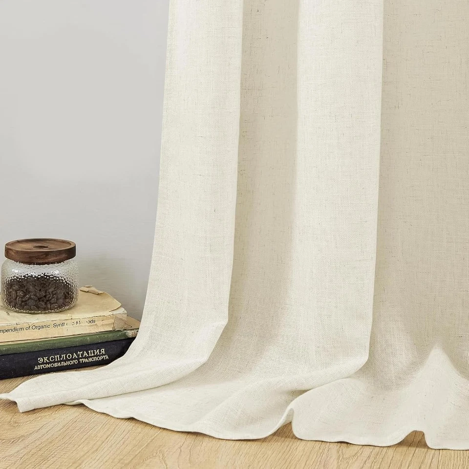 Linen Curtains Eyelet Sheer Net Voile 2 Panels 55" Width X 84" Drop Natural - Image 3