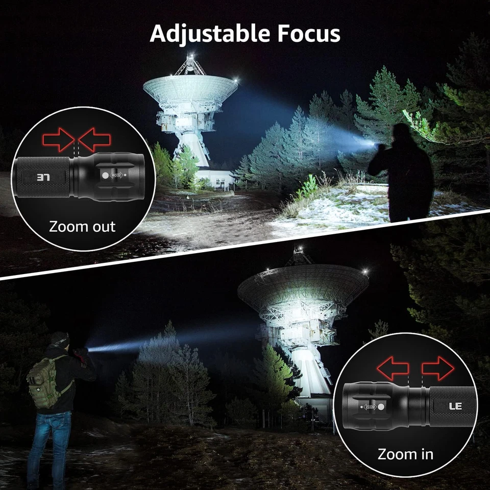 LE LED Torch Battery Powered, LE1000 Super Bright Hand Flashlight, Adjustable Fo