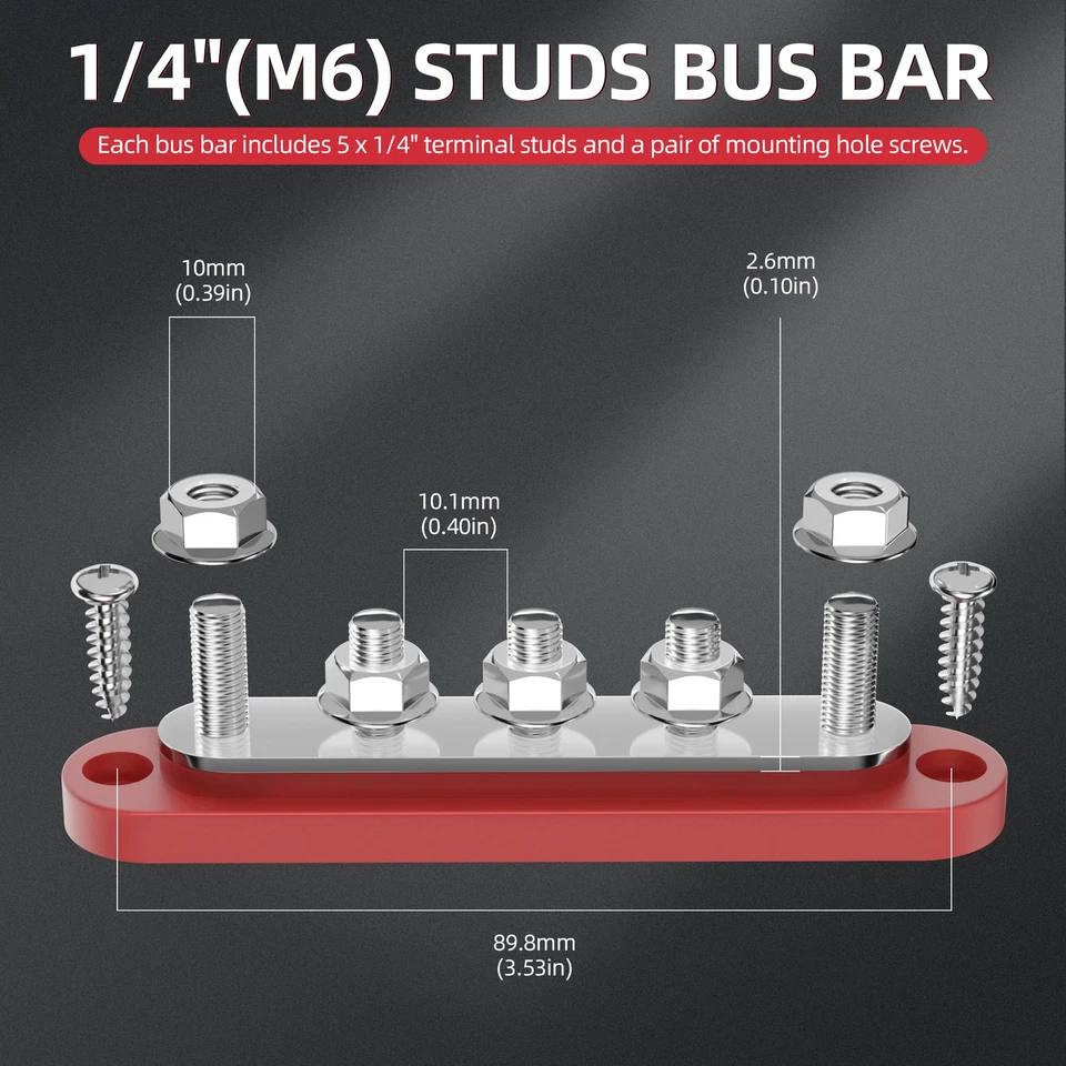 DaierTek 12V Power Distribution Bus Bar Block With Cover 5 Stud 150A 48VDC Auto - Image 6