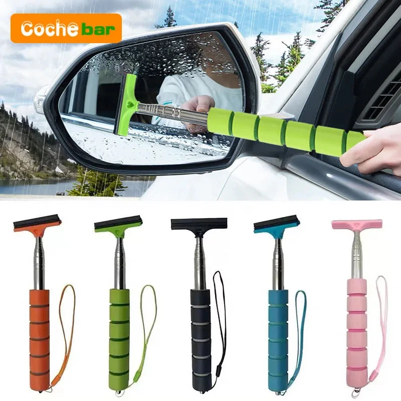 Car Rearview Mirror Wiper Cleaning Tool Auto Glass Mist Cleaner Scraper Car Accessories Handle Telescopic Window Cleaning Brush - Image 3